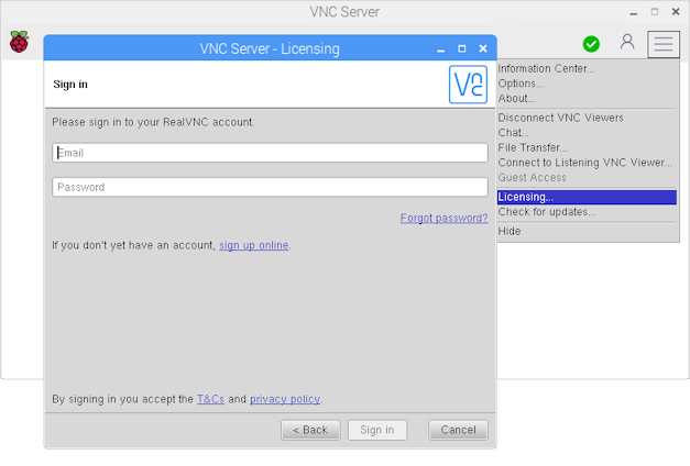 显示登录的 VNC 服务器对话框