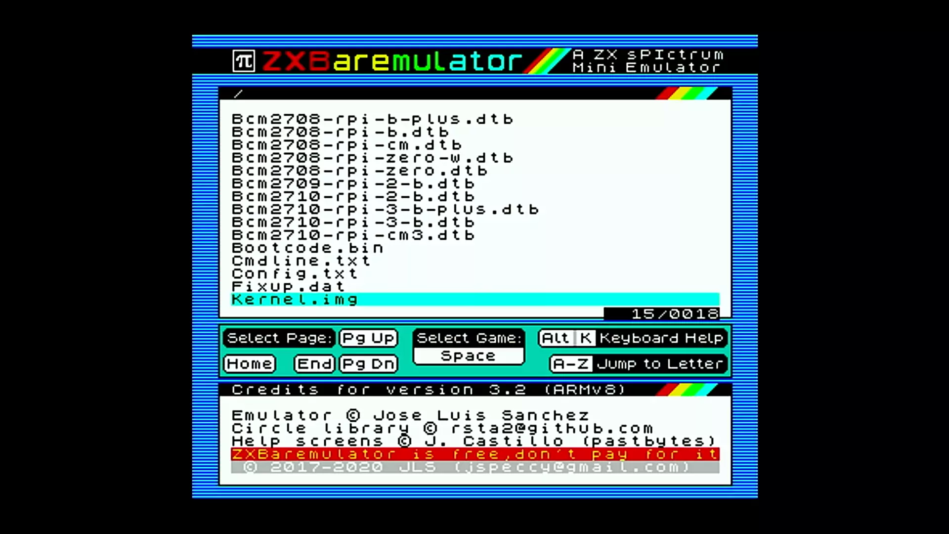 在树莓派上运行 ZXBaremulator 模拟 Spectrum